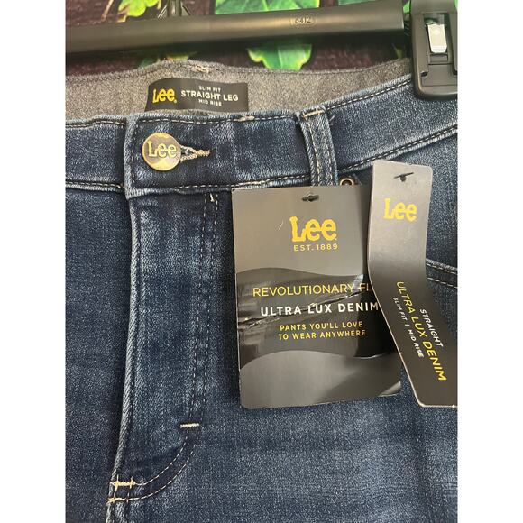 Lee Slim Fit Straight Leg Mid Rise Jeans Womens 16S Short Blue Denim Stretch - Picture 4 of 7